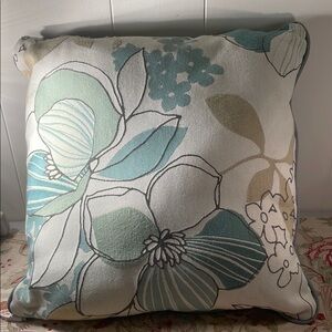 Benzara Contemporary Floral Accent Pillow in Blue Green and Cream